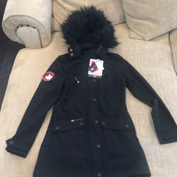 Canada Gear Jackets & Blazers - NWT,  Black faux fur cinched waist jacket